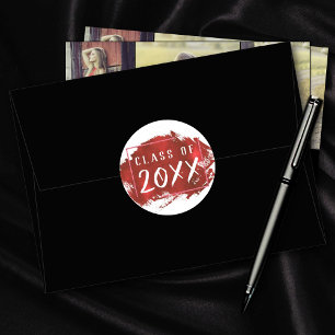 Sticker Rond Graduation rouge Moderne Brushstroke Grad Party