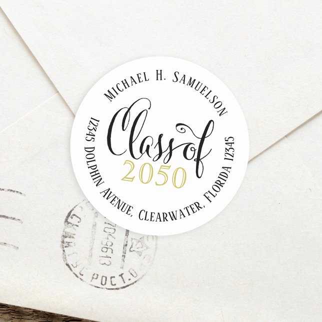 Sticker Rond Graduation Script moderne Classic Gold Noir (Créateur téléchargé)