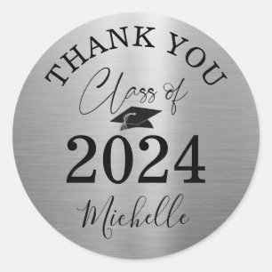 Sticker Rond Graduation Silver Script Classe de MERCI 2024