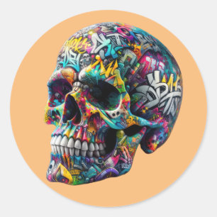 Sticker Rond Graffiti Art Skull