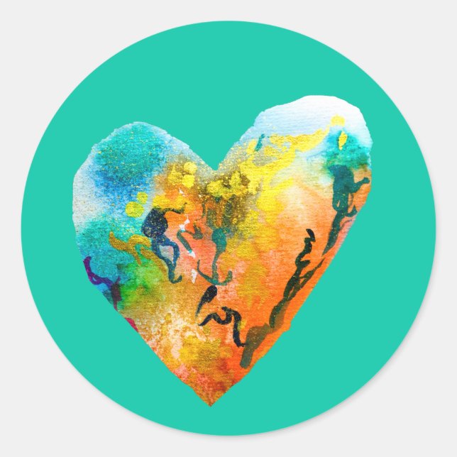 Sticker Rond Graffiti coeur aquarelle art (Devant)