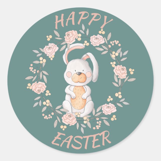 Sticker Rond Graine de lapin de Pâques Turquoise (Devant)