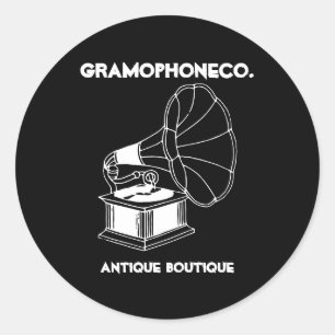 Sticker Rond Gramophone à décoration d'antiquité noire