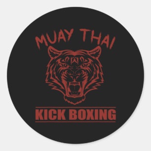 Sticker Rond Grand artiste martial de kickboxing Muay Thai Tige