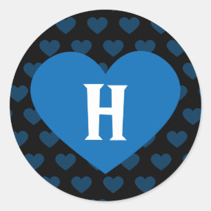 Sticker Rond Grand Cobalt Bleu Coeur et Arrière - plan noir
