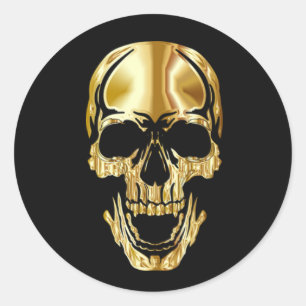 Sticker Rond Grand crâne d'or noir cool