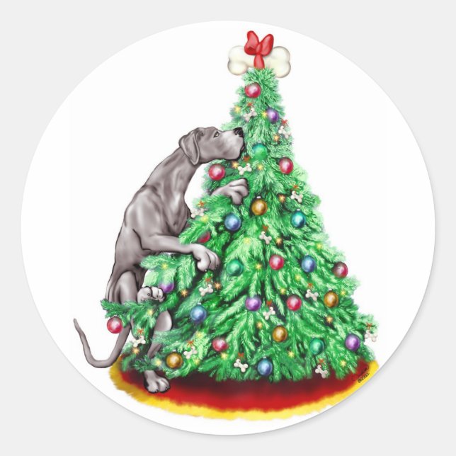 Sticker Rond Grand Dane Noël atteindre les objectifs Noir UC (Devant)