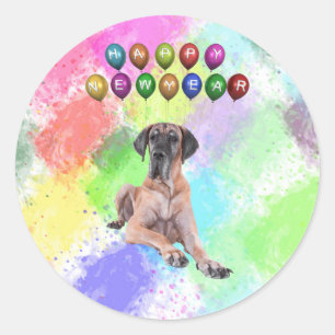 Sticker Rond Grand Danois souhaitant une bonne année