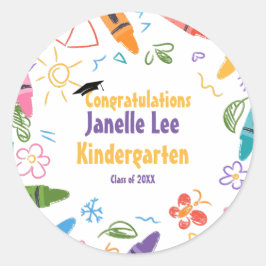 Sticker Rond Grand Doodle Kindergarten Graduation Party