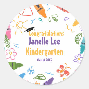 Sticker Rond Grand Doodle Kindergarten Graduation Party