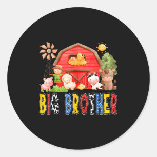 Sticker Rond Grand frère ferme rouge vache garçon d'anniversair