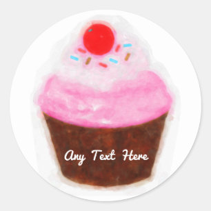 Sticker Rond Grand Gâteau & Cerise Aquarelle Faveur de Fête