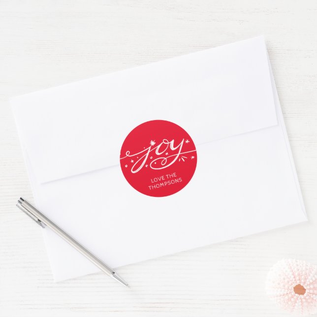 Sticker Rond Grand Joy Main Lettré Rouge (Enveloppe)