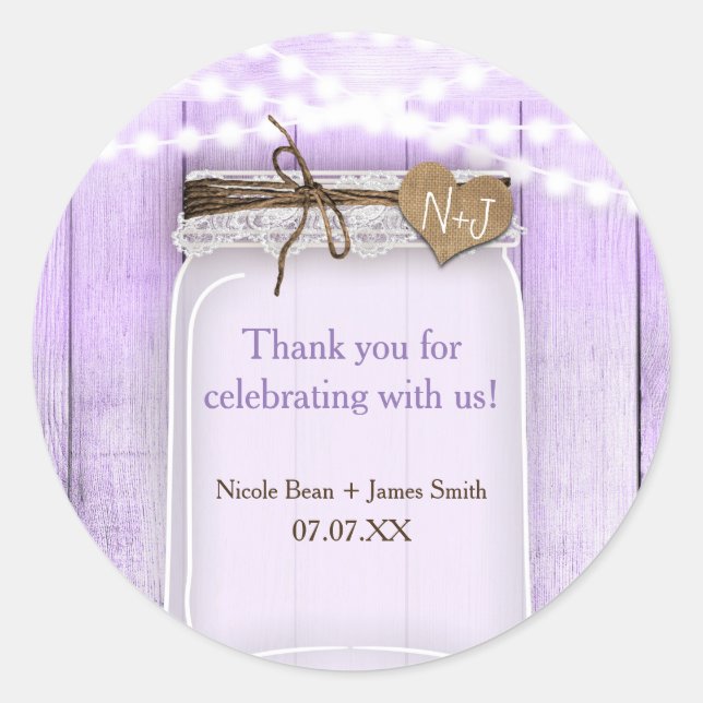 Sticker Rond Grand Mason Jar & Lavande Purple Rustique Faveur (Devant)