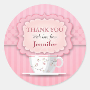 Sticker Rond Grand Merci pour la fête du thé rose