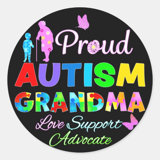 Sticker Rond Grand-mère de l'autisme fier (Devant)