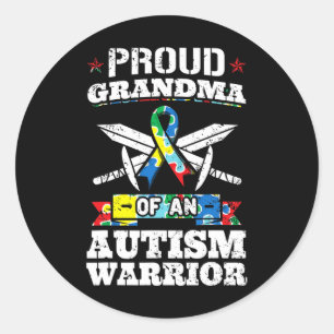 Sticker Rond Grand-Mère Fière D'Un Autisme Guerrier Autiste
