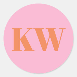Sticker Rond Grand Monogramme Personnalisé Rose Orange