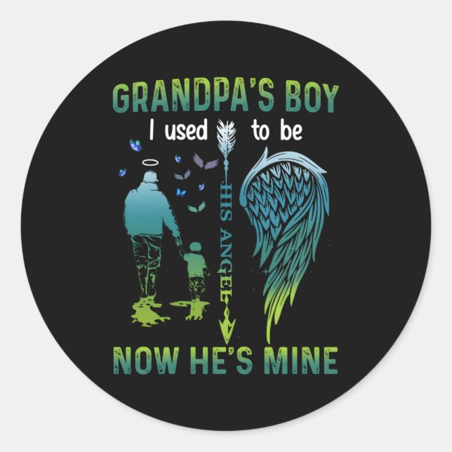 Sticker Rond Grand-Père, J'Étais Son Ange, Maintenant Il Est À  (Devant)