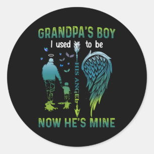 Sticker Rond Grand-Père, J'Étais Son Ange, Maintenant Il Est À 