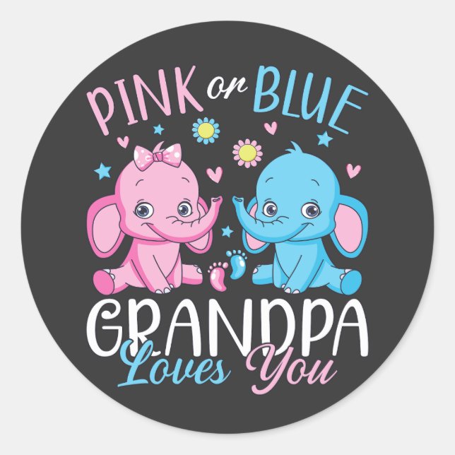 Sticker Rond Grand-Père Rose Ou Bleu Vous Aime Bébé Éléphant (Devant)
