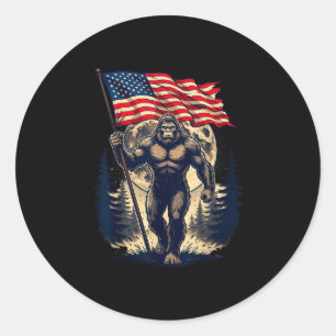 Sticker Rond Grand pied bigfoot sasquatch drapeau américain pat