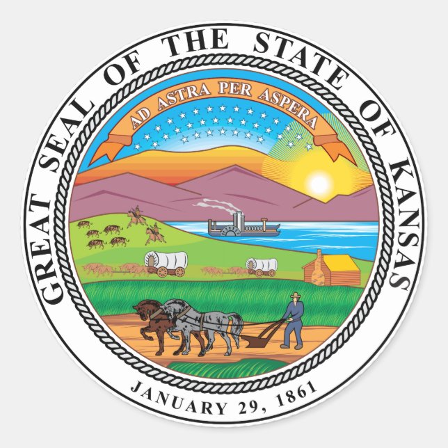 Sticker Rond Grand sceau de l'état du Kansas (Devant)