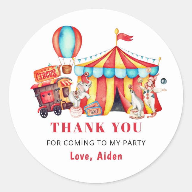 Sticker Rond Grand Top Carnaval de cirque Anniversaire Merci (Devant)