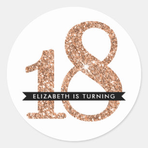 Sticker Rond GRANDE ÂGE NUMÉRO INVITATION glam 18 rose parties 
