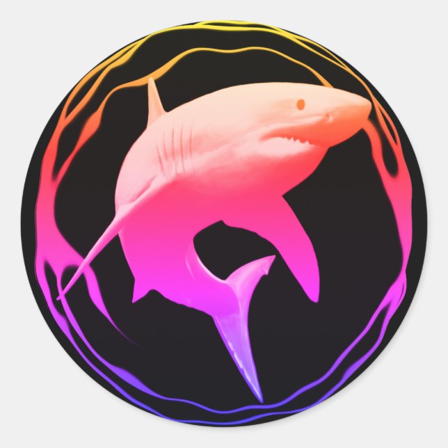Sticker Rond Grande conception graphique de requins blancs (Devant)