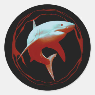 Sticker Rond Grande conception graphique de requins blancs