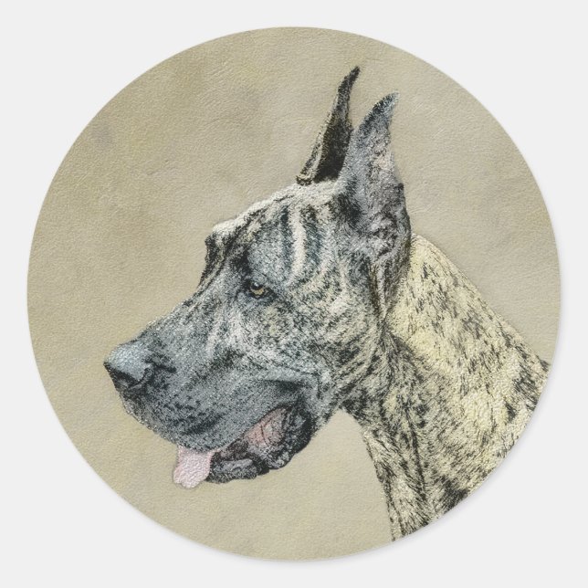 Sticker Rond Grande Danse (Brindle) Peinture - Art Chien origin (Devant)