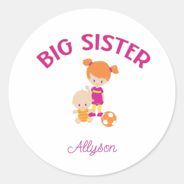 Sticker Rond Grande Soeur avec Frère Bébé Personnalisé (Devant)