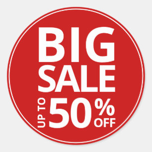 Sticker Rond GRANDE VENTE jusqu'à 50 % DE RÉDUCTION (Cinquante)