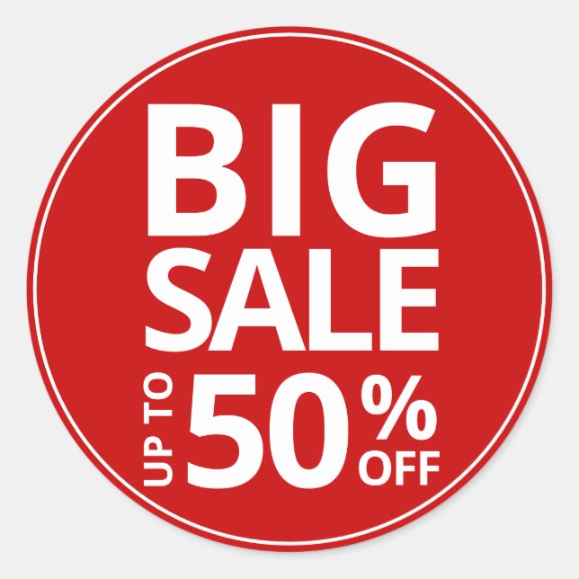 Sticker Rond GRANDE VENTE jusqu'à 50 % DE RÉDUCTION (Cinquante) (Devant)