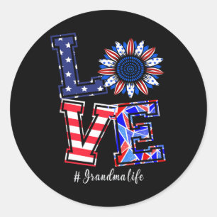Sticker Rond Grandma Life 4 juillet Love Sunflower American F