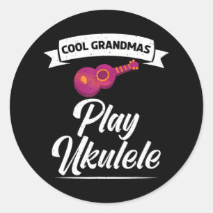 Sticker Rond Grandmas cool jouer Ukulele Uke Music Ukulele