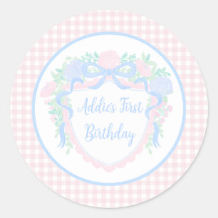 Sticker Rond Grandmillennial Floral En vichy Preppy Anniversair