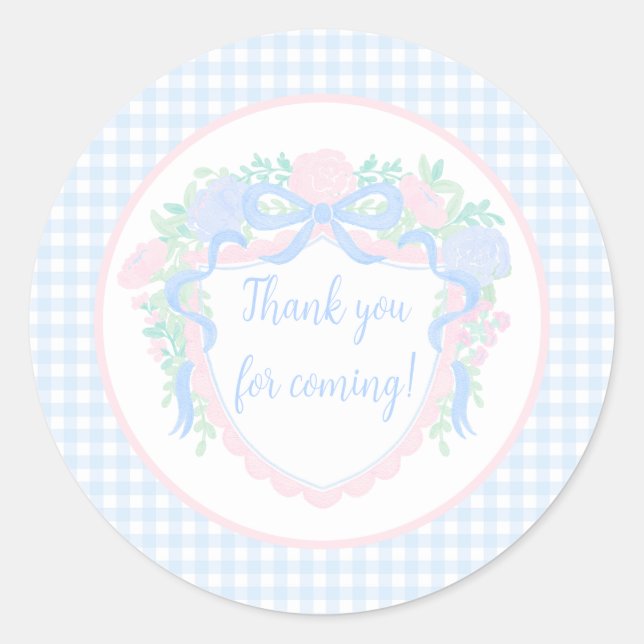 Sticker Rond Grandmillennial Floral En vichy Preppy Anniversair (Devant)
