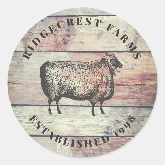 Sticker Rond Grange Rustique Bois Et Mouton Ferme Classique Ron (Devant)