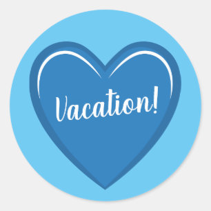 Sticker Rond Graphique de coeur bleu simple avec texte de vacan