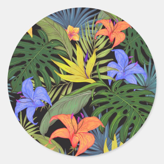 Sticker Rond Graphique de fleur d'Aloha de Hawaii tropical (Devant)