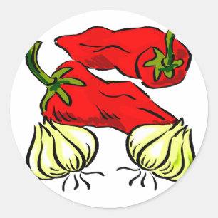 Sticker Rond Graphique de poivre et d'oignon de piment fort