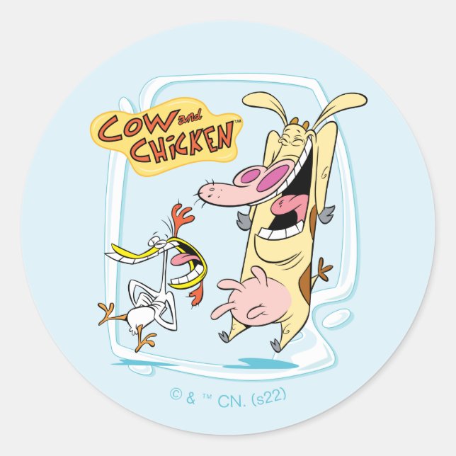 Sticker Rond Graphique de rire de vache et de poulet (Devant)