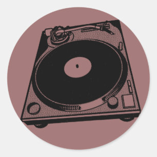 Sticker Rond Graphique de Tourne-disque rétro en noir