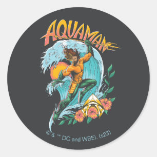 Sticker Rond Graphique du Surf de levage Aquaman et Trident