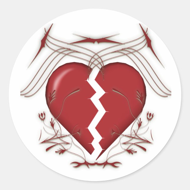 Sticker Rond Graphiques de coeur brisé et tribaux : (Devant)