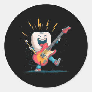 Sticker Rond Graphisme Brosse à Dents et Guitare Électrique pou