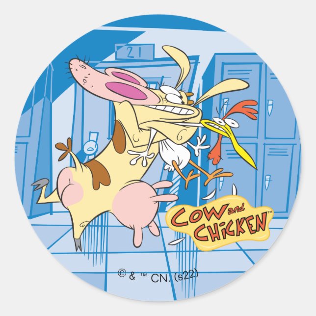 Sticker Rond Graphisme de la vache et du poulet (Devant)