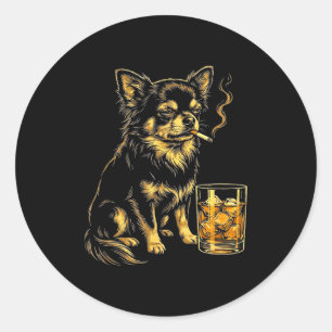 Sticker Rond Graphisme de mème de chien drôle de chihuahua fuma